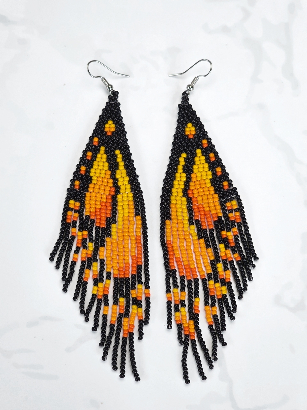 Butterfly Boho Beaded Fringe Earrings Handmade Black Statement Jewelry Boheme